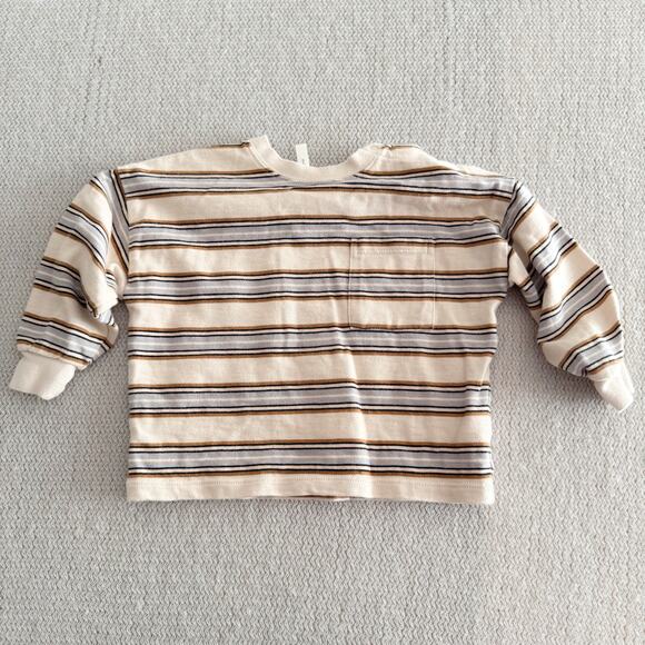 Rylee + Cru Cream + Blue Vintage Stripe Long Sleeve Relaxed Tee 6-12 Months - Picture 7 of 8